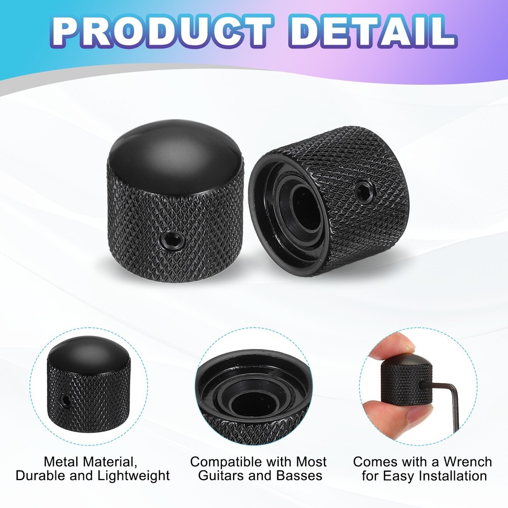 2Pcs Metal Guitar Knobs, 1/4" Dome Knobs for Guitar, Bass with Wrench, Black