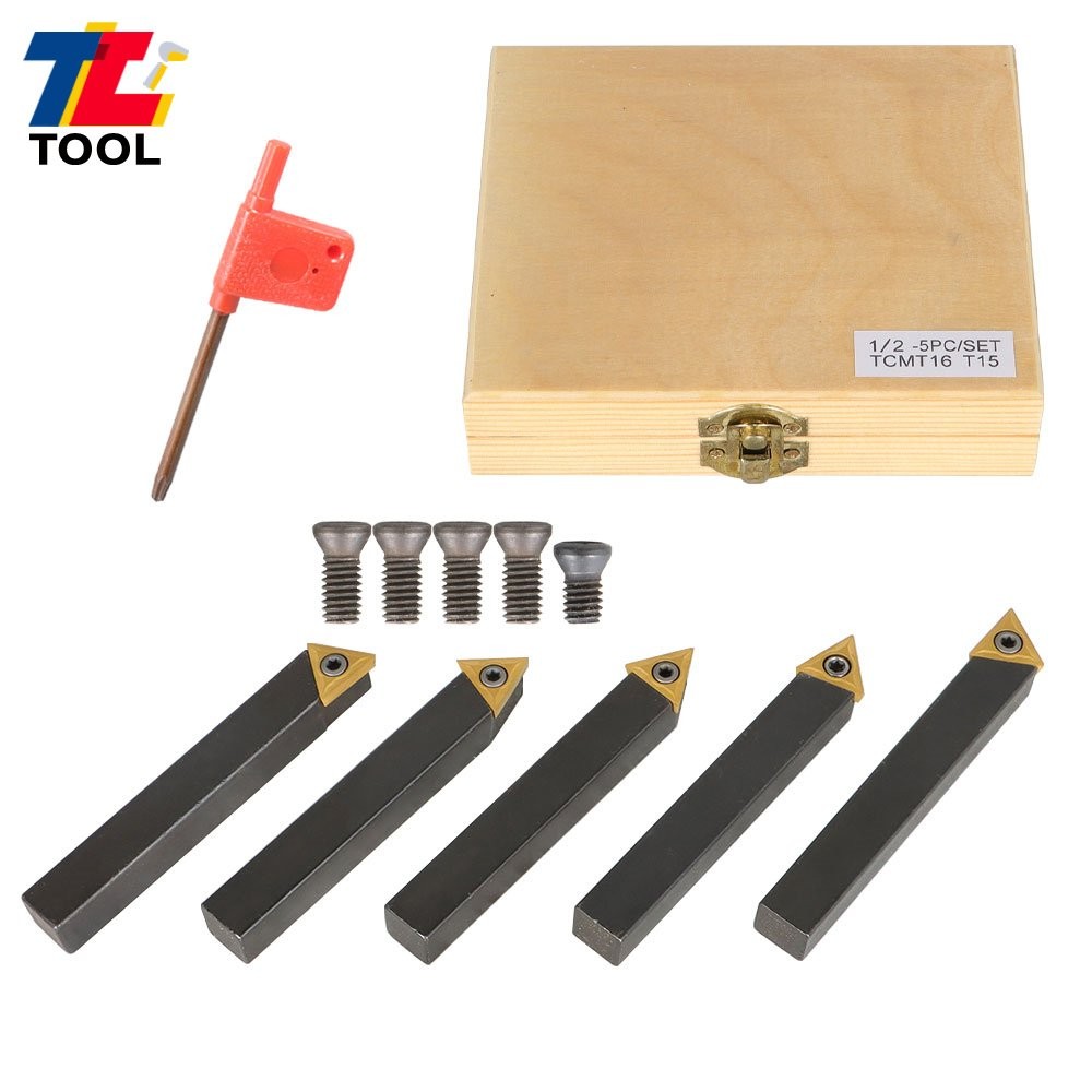 5 pcs 1/2" Carbide Indexable Turning Tool Lathe Tool Bit With Carbide Inserts