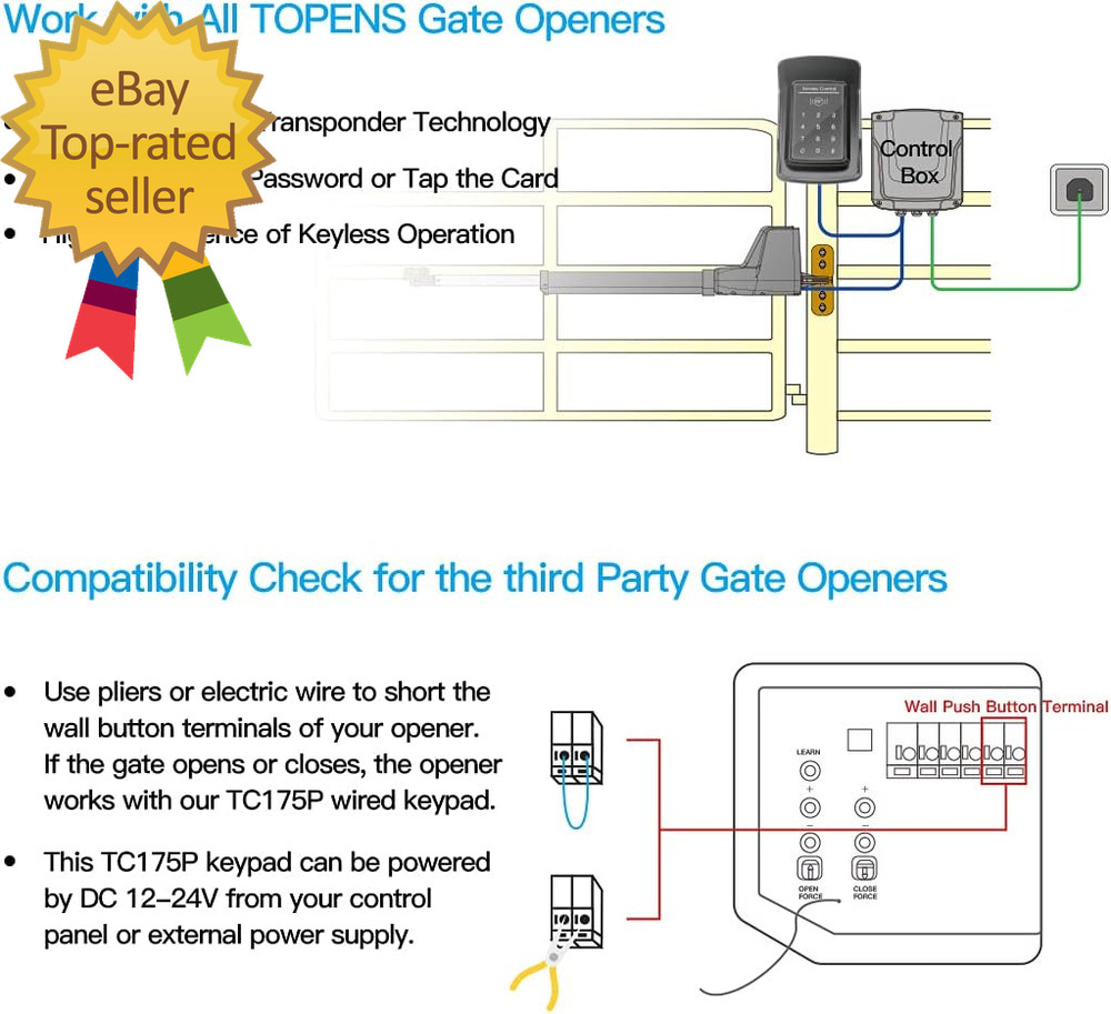 TC175P Touch Panel Wired Keypad, Universal Keyless Entry Keypad DC 12V 24V for t
