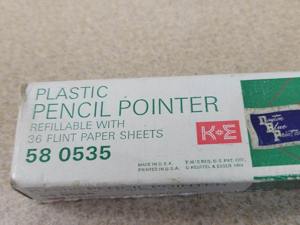 Vtg K&E Keuffel & Esser Refillable Plastic Pencil Pointer w/ Flint Paper Sheets