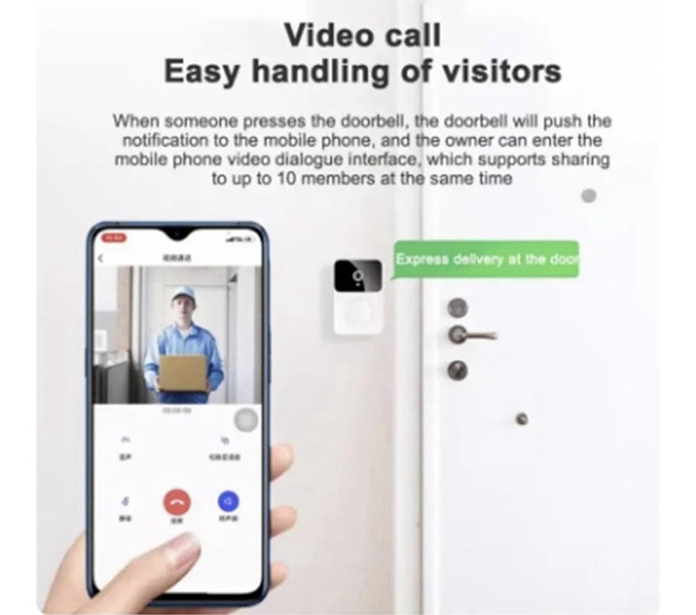 White Smart Mini Doorbell Night Vision Two Way Intercom, Real Time App, Security