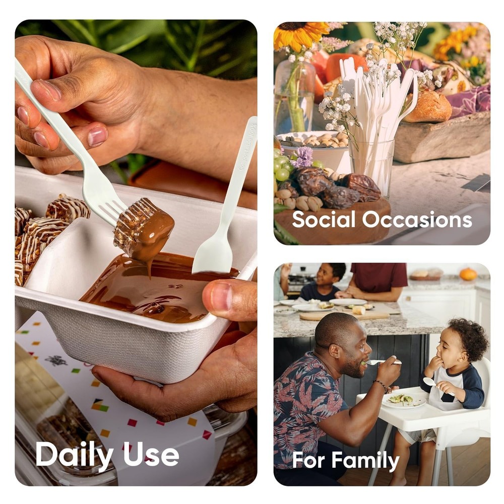 Compostable Forks and Spoons Bulk 300 Count Disposable Compostable Cutlery 10...