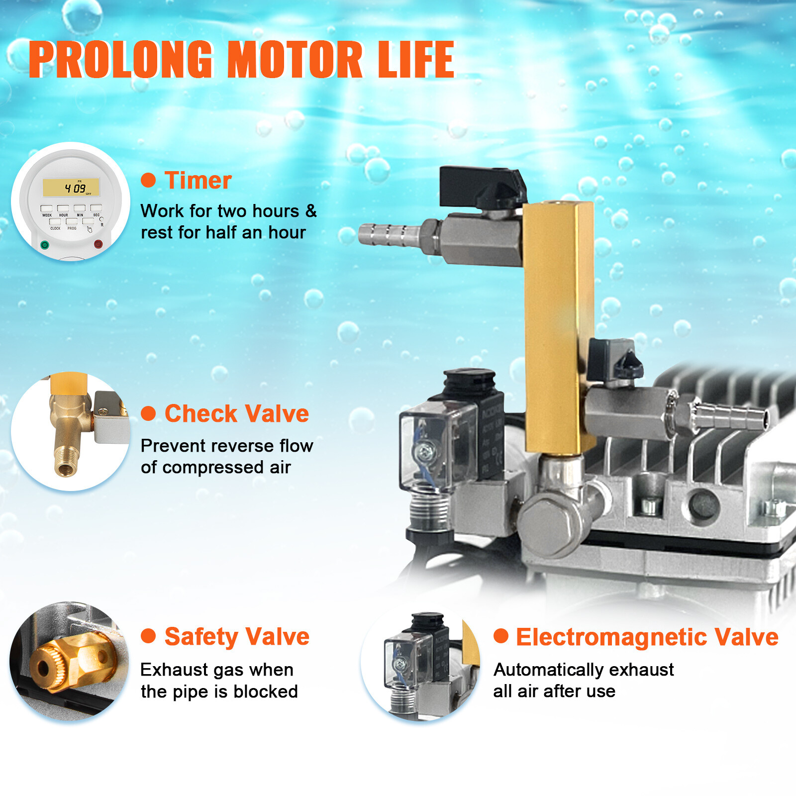 VEVOR 3/4HP Pond Aerator Pump Lake Pond Aeration System 550W 3 Acre w/ timer