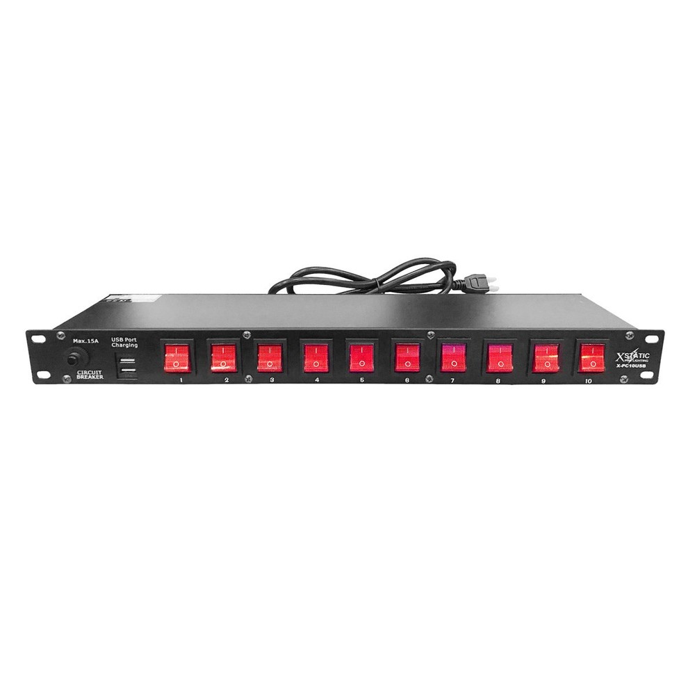 ProX X-PC10USB 10 Plug Rackmount Power Distribution Switch with 2 USB Charging P