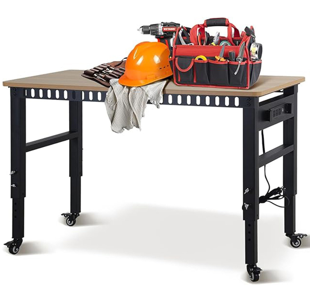 Modern Power Outlet Workbench, Height Adjustable, 2000 lbs Load, USB & Sockets