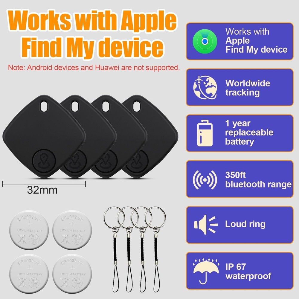Air Tracker Tag-4 Pack, Bluetooth Tracker Work with Apple Find My (... Fast Ship