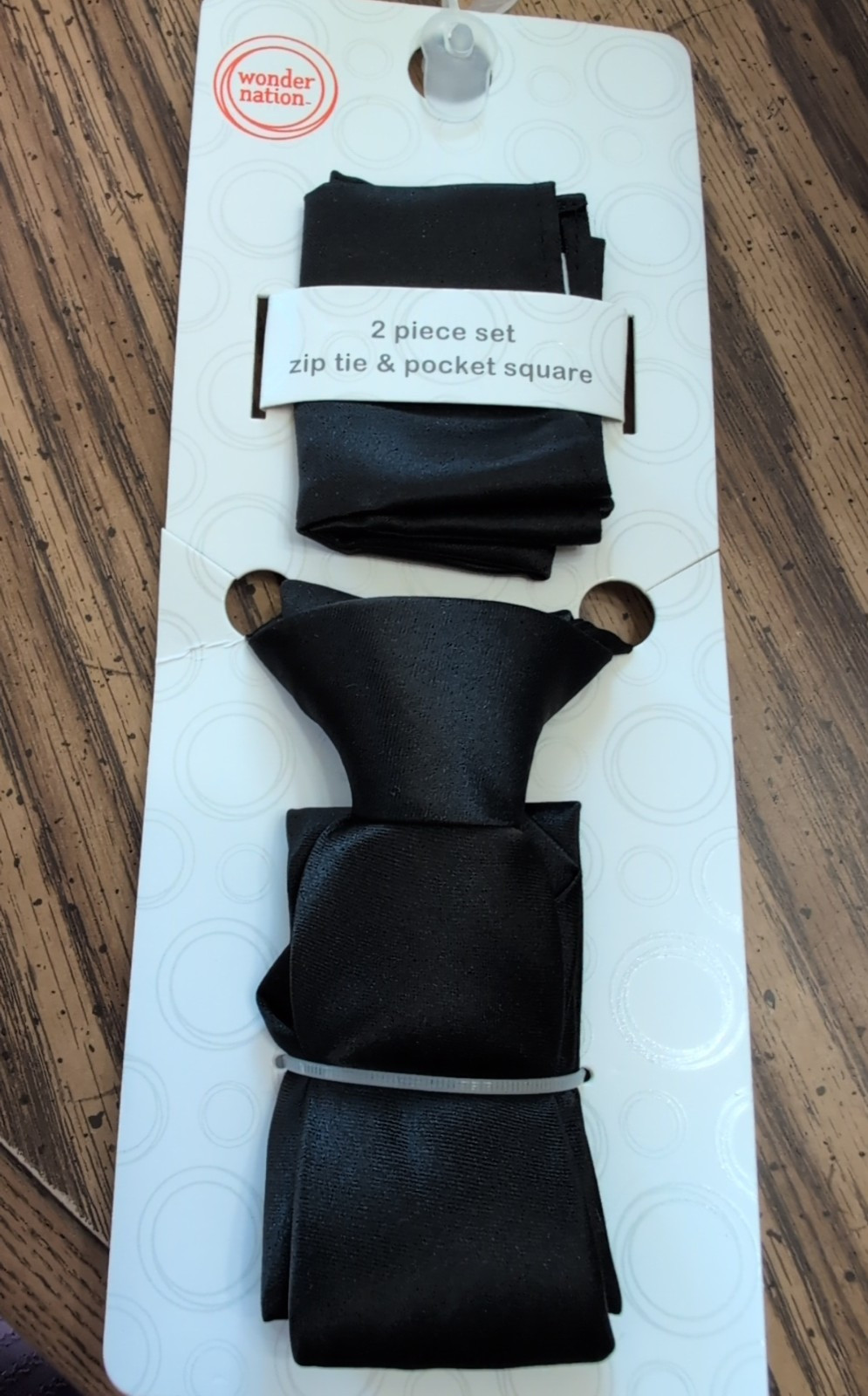 Boys Easy Zip Tie & Pocket Square Set (One Size) Black Wonder Nation NWT