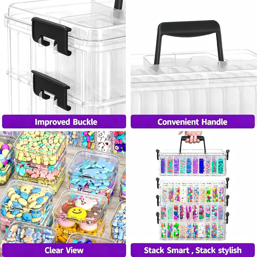 Bead Organizer Box 120 Pcs, 4-Tier Large Capacity Stackable Bead Storage Contain