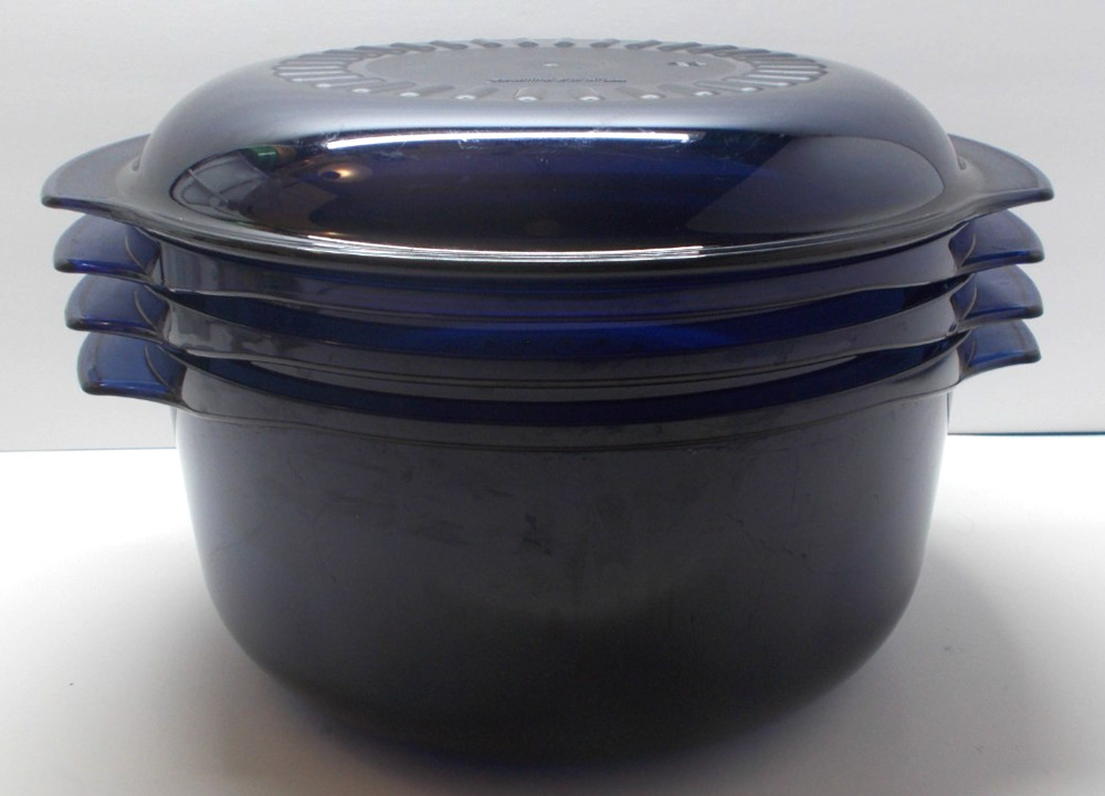 6 Piece Tupperware 2192 Dark Blue Microwave Stack Cooker Steamer