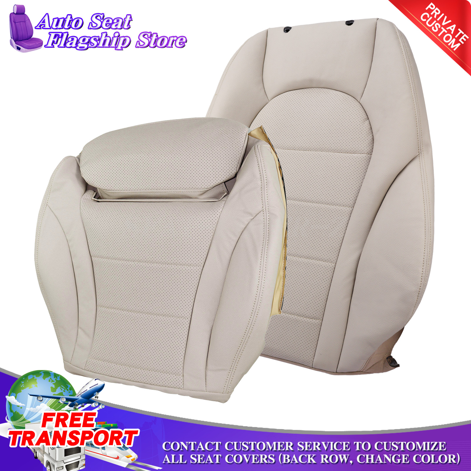 Mercedes Benz C-Class For 2015-2021 Driver Bottom&Top Seat Cover Light Tan