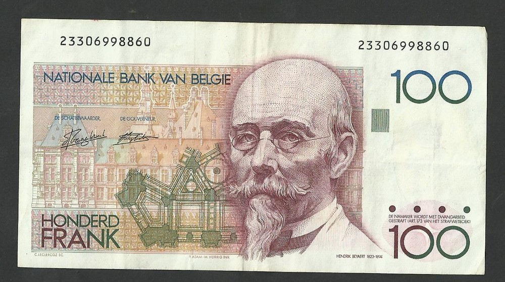Belgium 100 Francs Banknote 1982 - 1994