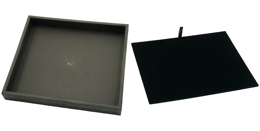Black Open Square Stackable Jewelry Display Tray w/ Black Leather Pad Insert