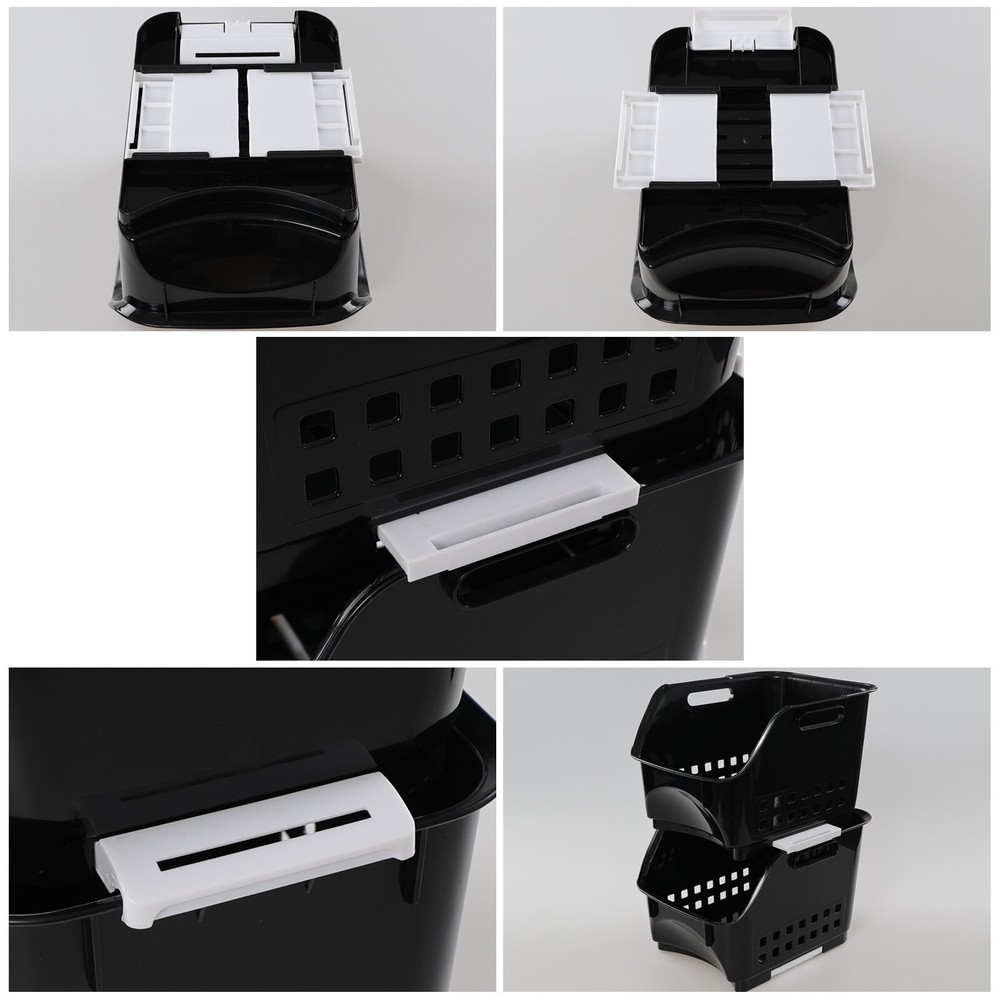 Cand 3-Pack Black Plastic Stacking Organizer Basket, Plastic Stackable Basket