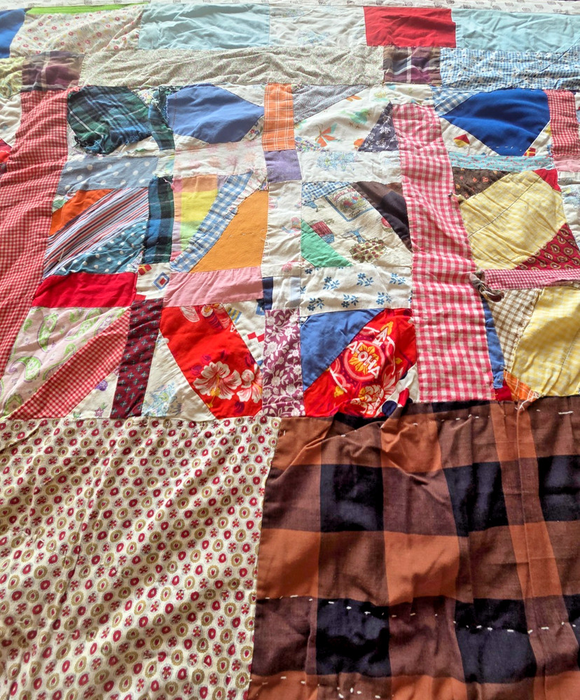 Antique Feedsack Patchwork Quilt Hand Made 72" x 46" #27