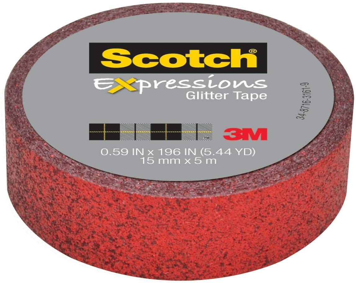 3M Expressions Glitter Scotch Tape: 0.59 in. x 196 in. (Red)