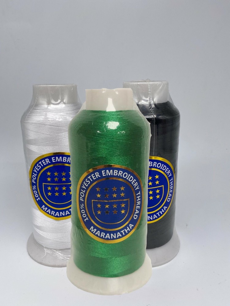 3 cones  l.green white black Embroidery machine polyester thread 5000 yds