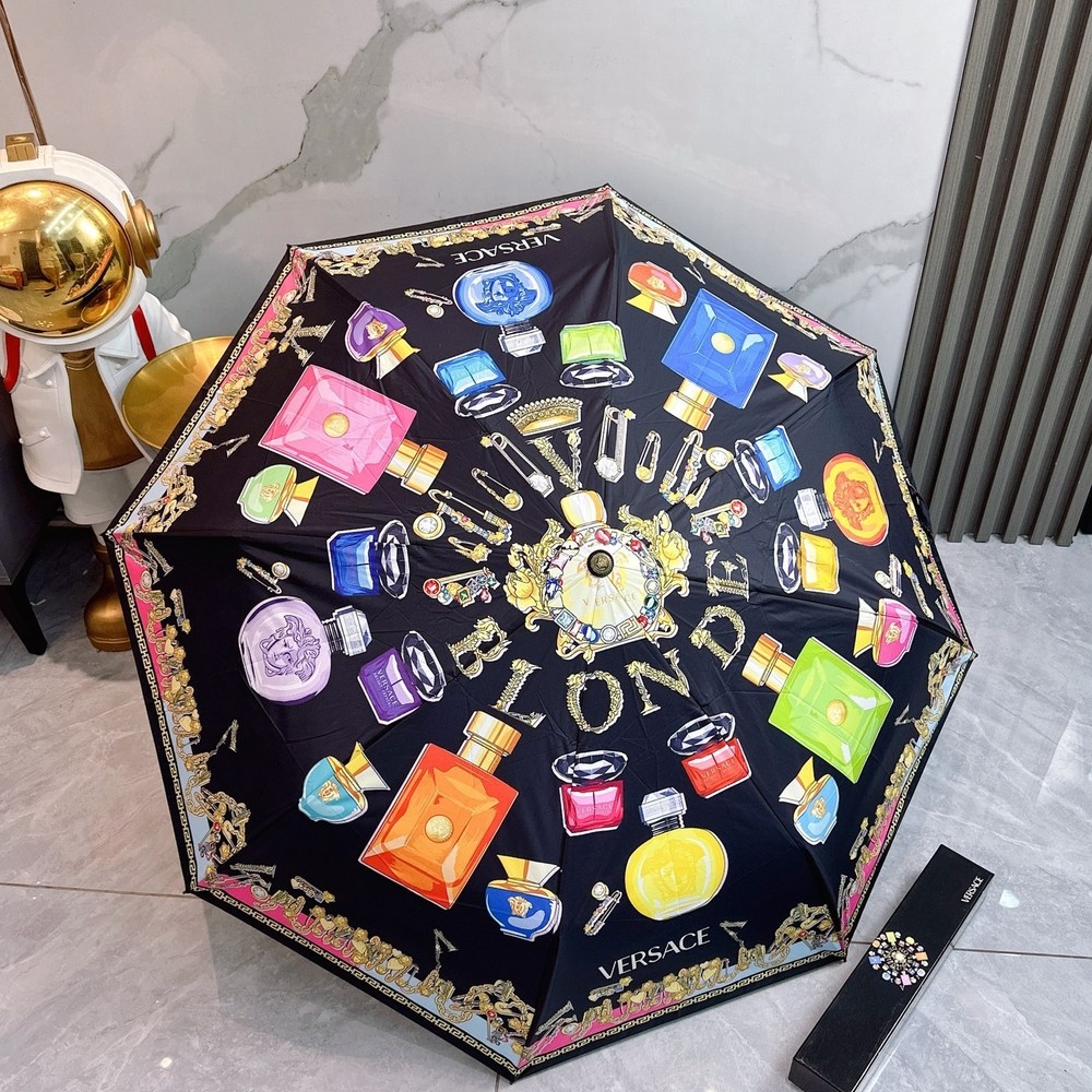 Versace Black Perfume Pattern Umbrella Automatic 3-Fold Sun Rain Parasol