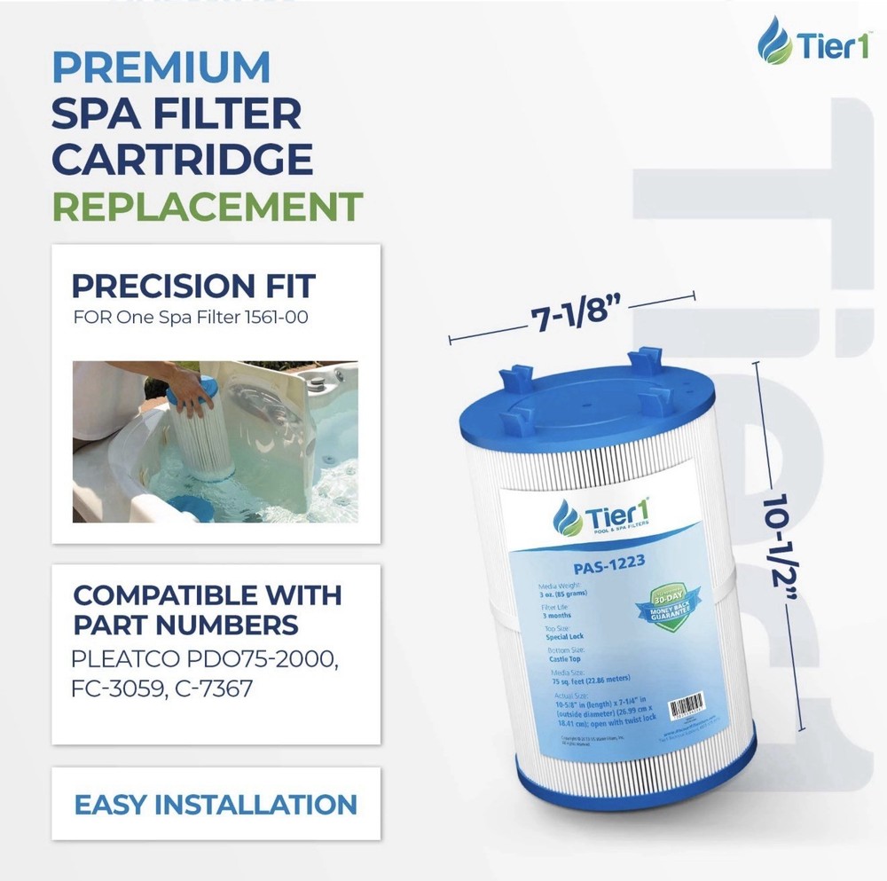 Tier 1 Pool & Spa Filter PAS-1223 Filter Cartridges, 2-pack, C-7367, PDO75-2000