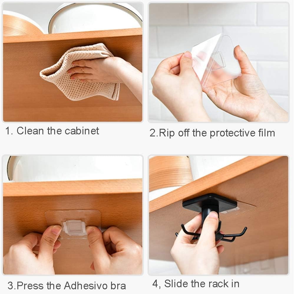 2PCS Under Cabinet Hooks, 360 °Rotation Kitchen Hooks for Black
