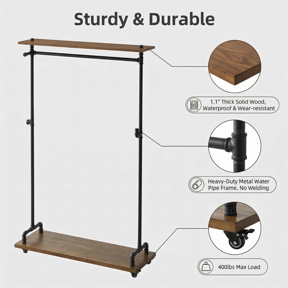 Industrial Pipe Clothing Racks, Rolling Garment Racks, Hall Tree on Lockable ...