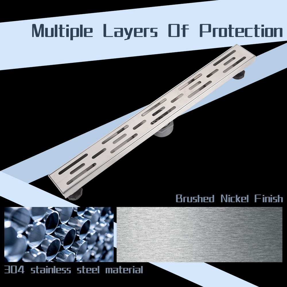 Linear Shower Drain Set 24" Rectangular Stainless Shower Drain w/Cover Grate