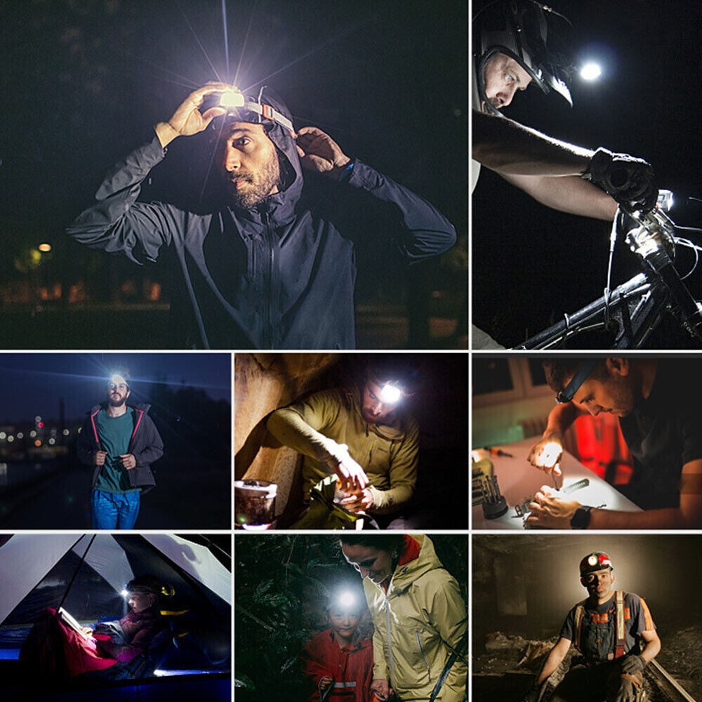 LED Headlamp Flashlight With Comfortable Headband, Head Lamp Torch Camping USB