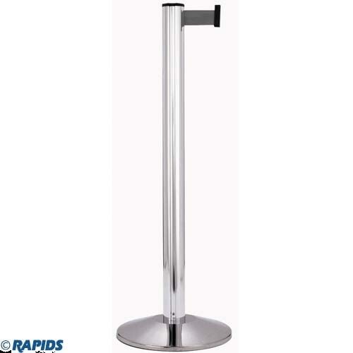 Chrome Crowd Control Posts with Retractable Belt - Black, 10'