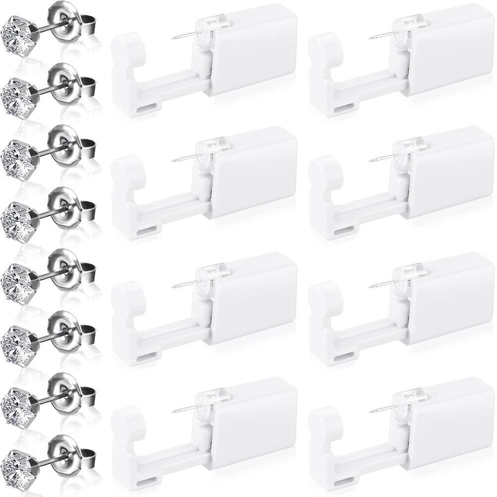 16 Pcs Self Ear Piercing Kit, Disposable Nose Mouse Piercing Tools with Crystal