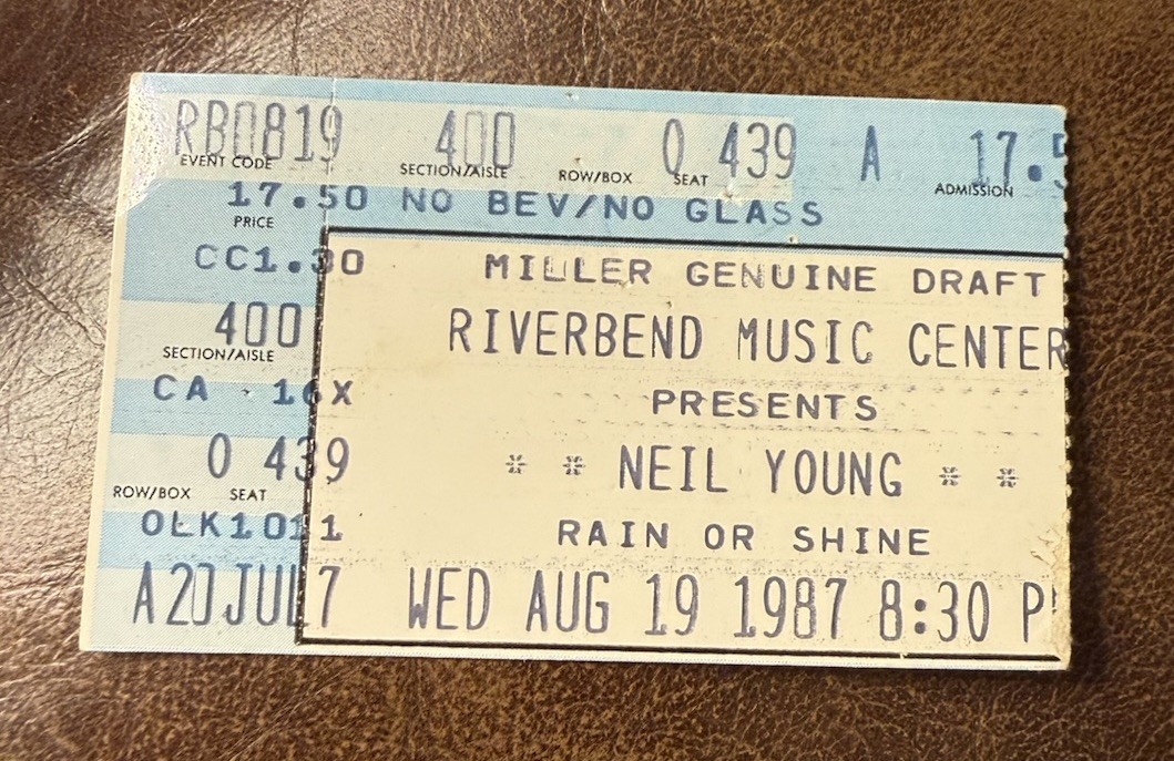 NEIL YOUNG RARE CONCERT TICKET STUB CINCINNATI, OH 08/19/1987