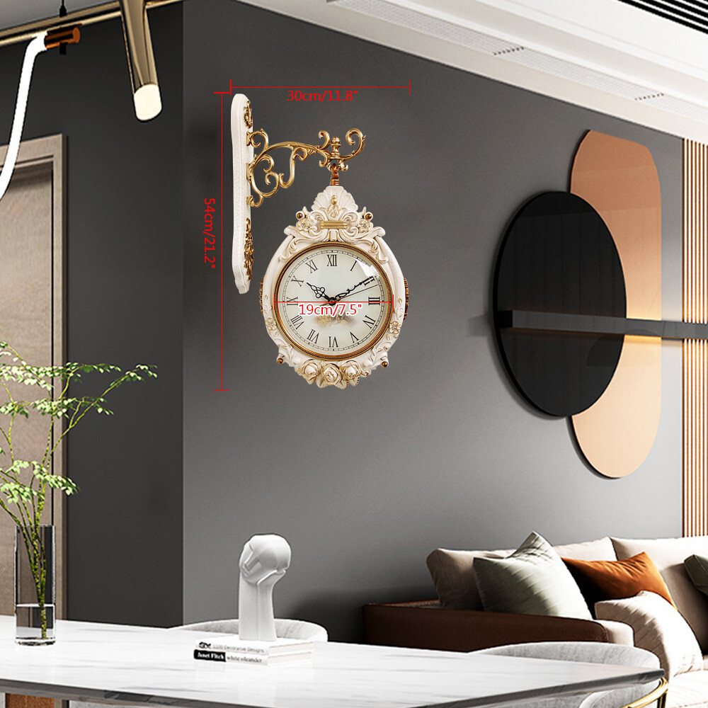 Double-Sided Wall Mounted Clock Accurate Pointer Clock Vintage Hanging Clock NEW
