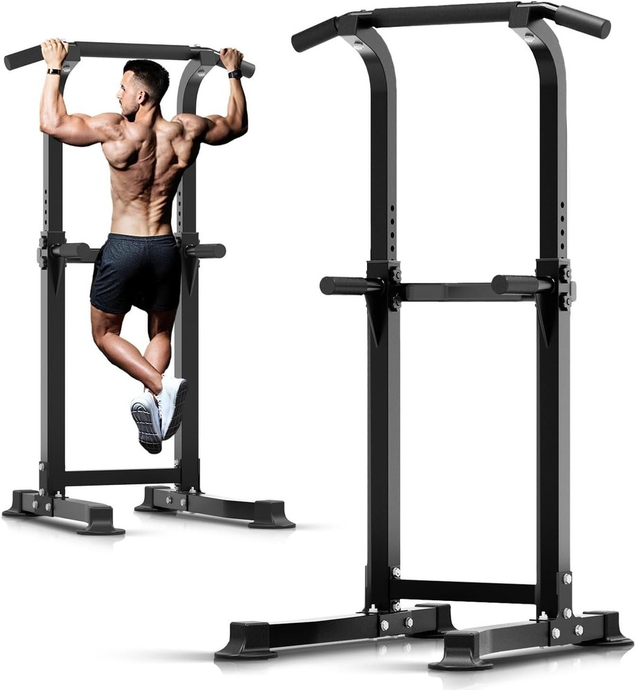 ZENOVA Pull Up Bar Dip Bar Squat Rack Workout Dip Station Height Adjustable Free