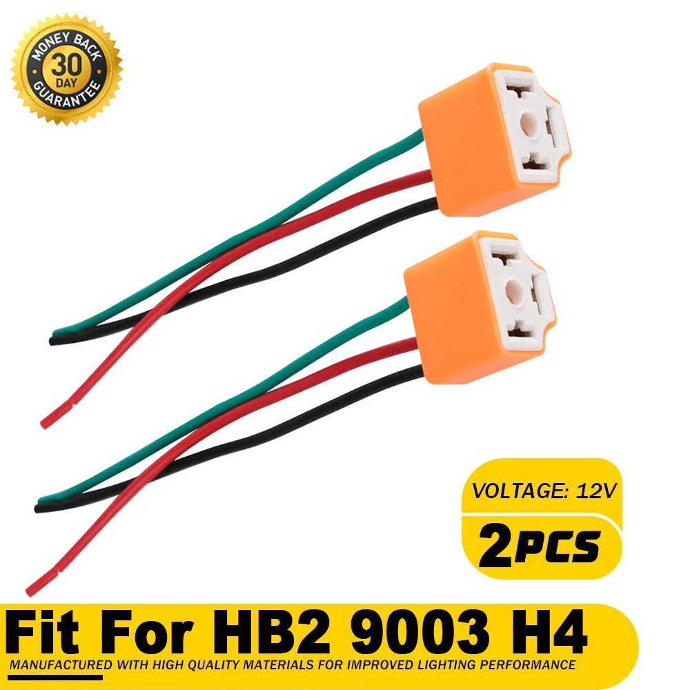 2x 9003 H4 Two Harness Head Light Socket Extension Wire Pigtail Female Ceramic S