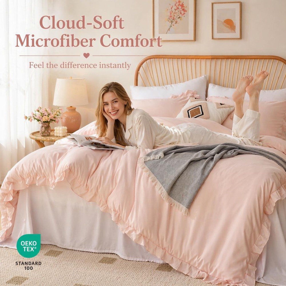 JANZAA Blush Pink Comforter Set Queen – Soft Microfiber, Queen,