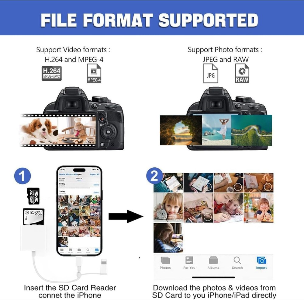 SD Card Reader for iPhone iPad Mac, Dual Connector Lightning & USB C Memory C...