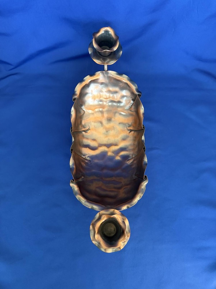 Gregorian Copper Console Bowl With Candle Holders
