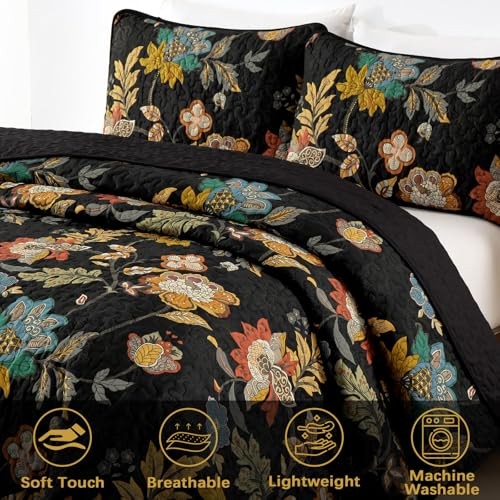 Floral Quilt Set Size Botanical Bedspread Bedding Sets Soft Queen Khaki