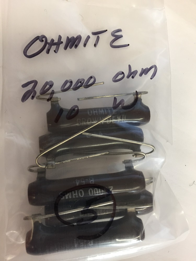 20,000  OHM 10 WATT OHMITE RESISTORS 4 pcs only