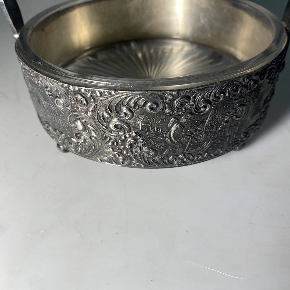 K.S Ornate Condiments Server Dutch Scenes & Handle Footed.