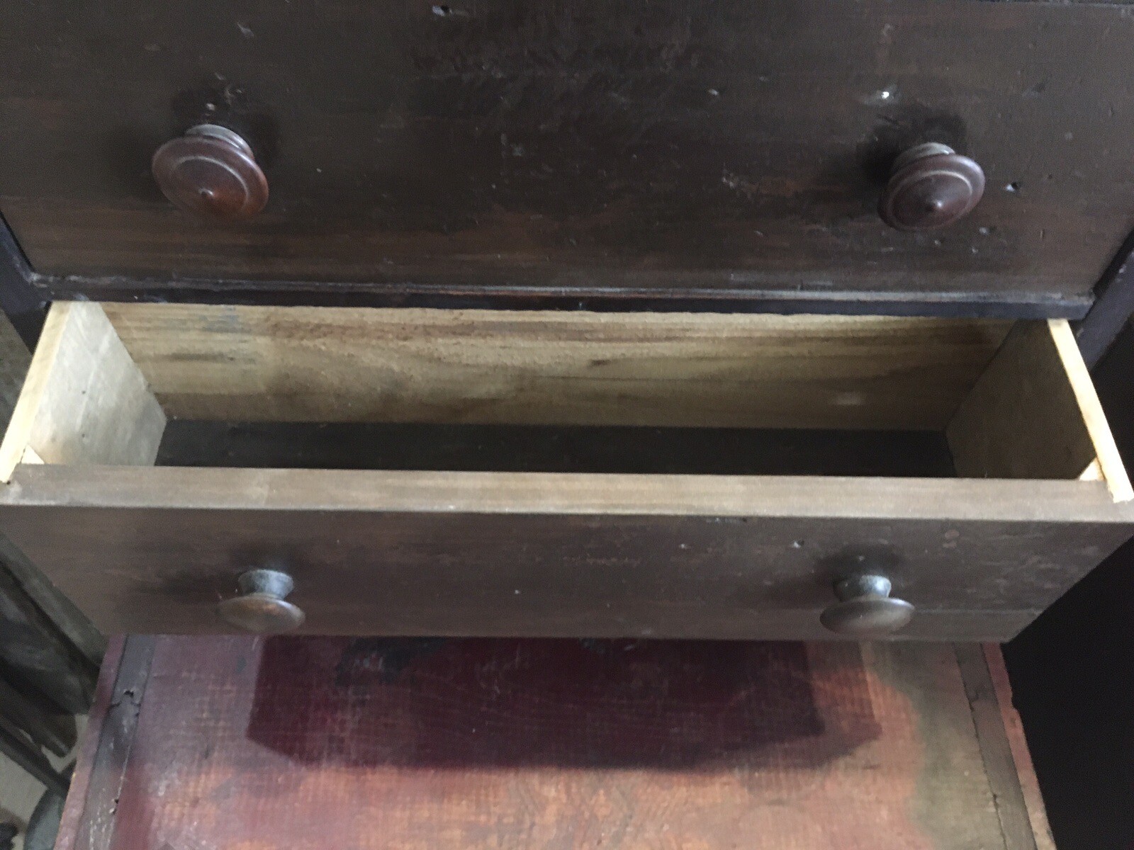 Antique 6 Drawer Wood Cabinet Porcelain Knobs 30x21-1/2x6-1/2