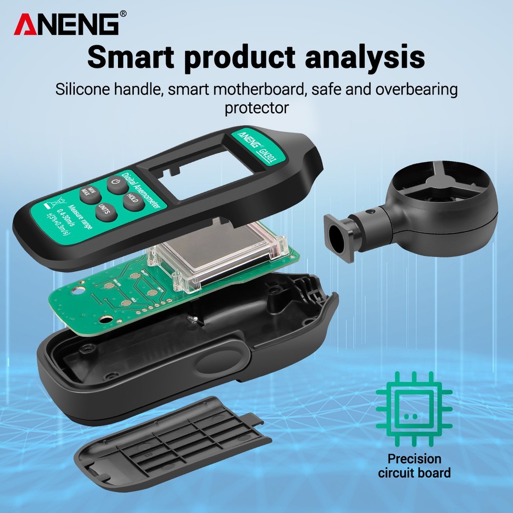 ANENG GN301 Digital Anemometer Wind Speed Meter Temperature LCD Backlight