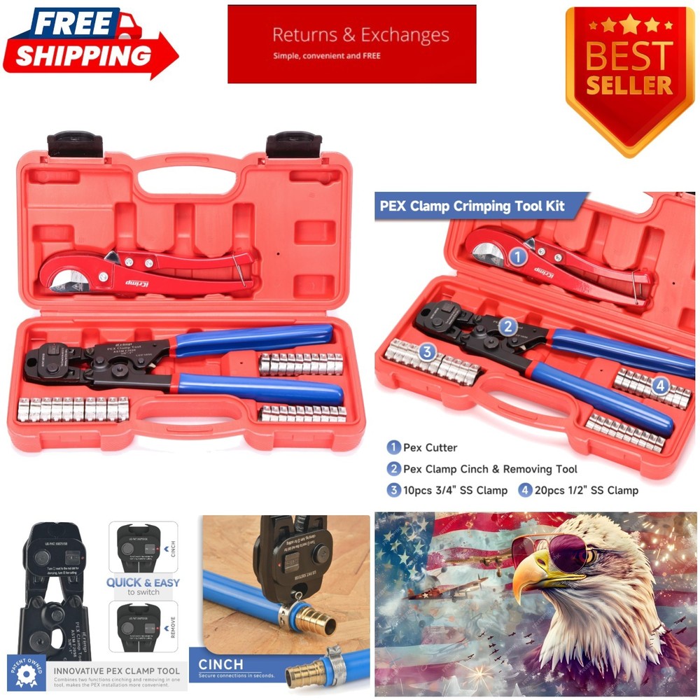 Durable Ergonomic PEX Crimper & Removable Clamp Tool - Ideal for Any PEX Project