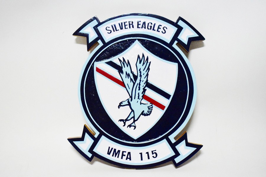 VMFA-115 Silver Eagles Plaque, 14", Mahogany