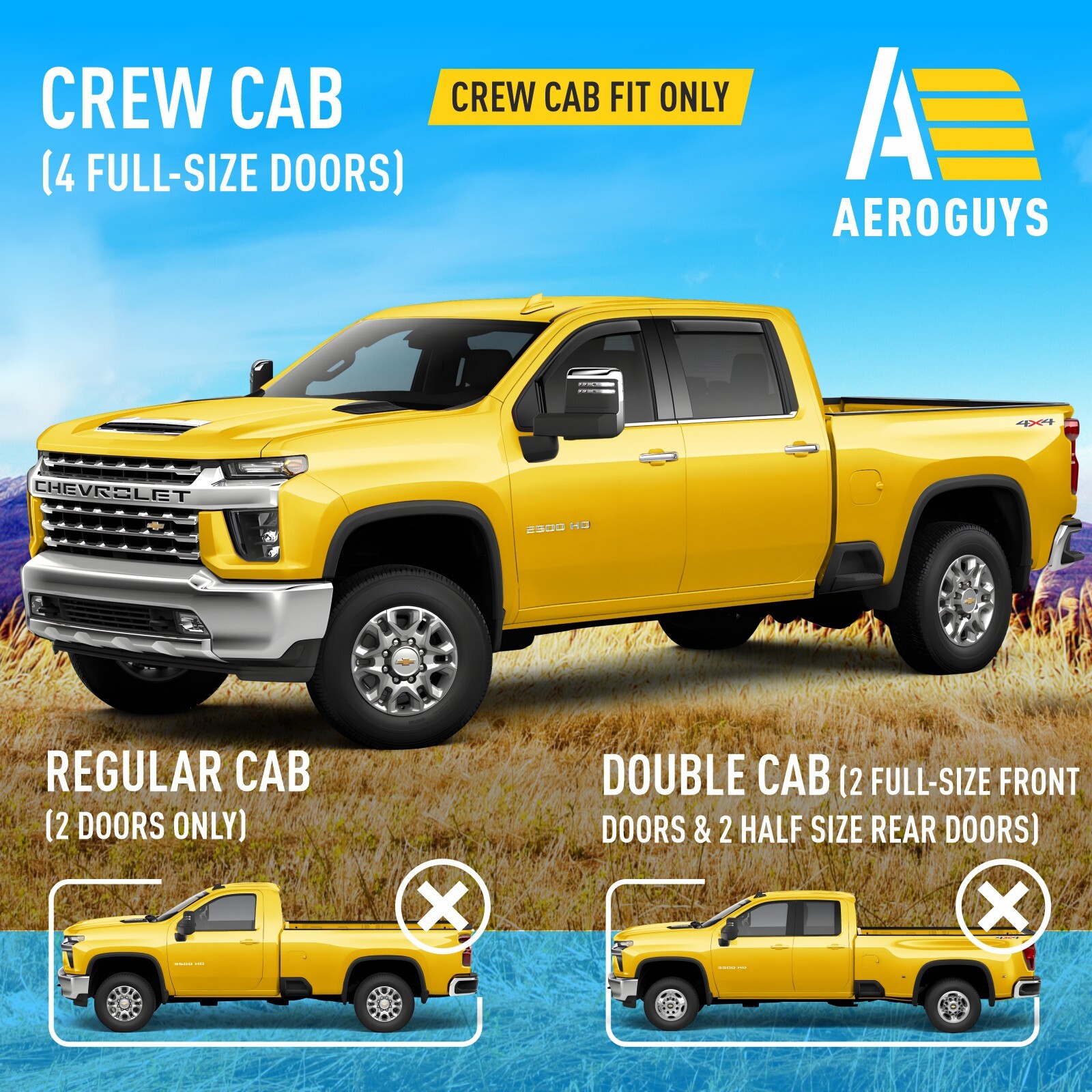 Rain Guards Vent Visors Shade for 20-23 Chevy Silverado Crew Cab 2500/3500