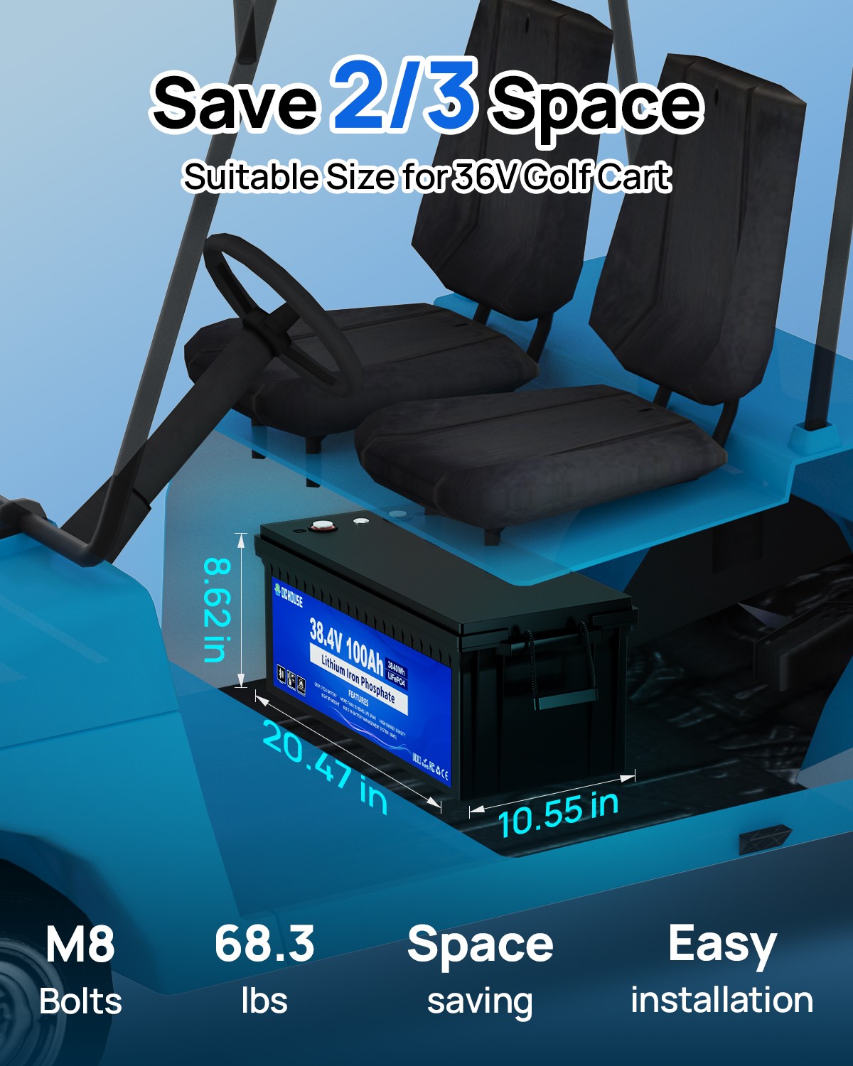 36V 100AH Lithium Golf Cart Battery Bluetooth Trolling Motor RV with 25A Charger