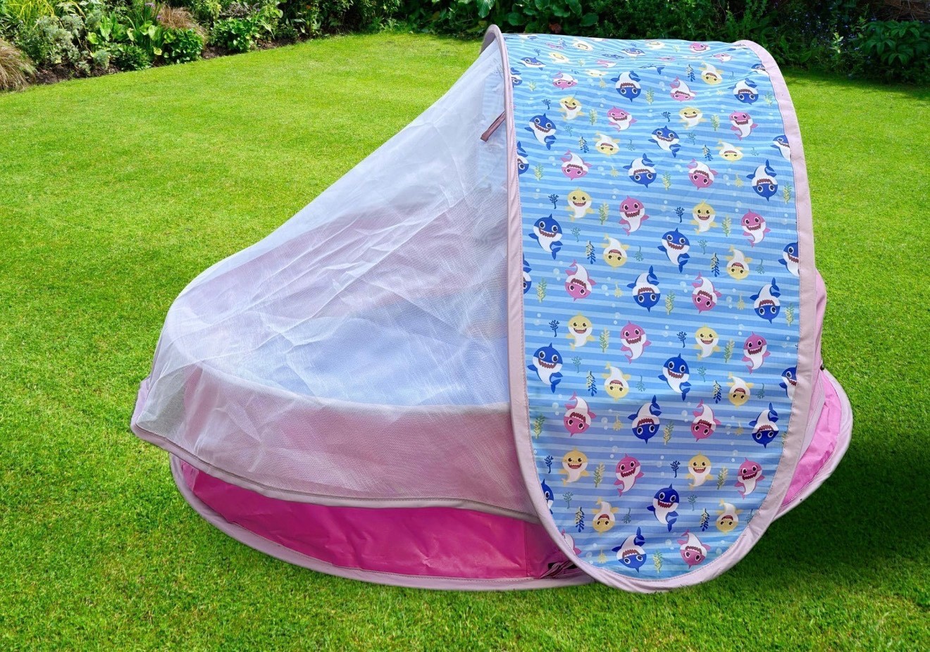 Foldable Baby Splash Pool with Sunshade Canopy – Portable Kiddie Pool Pink
