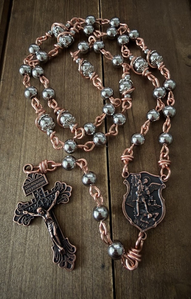 Stainless Steel Beads St. Michael Chaplet, Unbreakable, Handmade, Copper Wire.