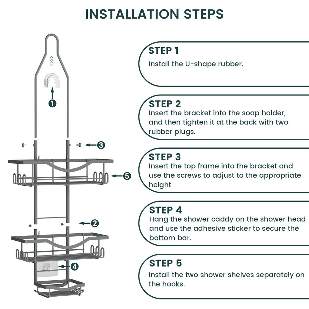 Shower Caddy Hanging Adjustable, Extended Length Rustproof Shower Caddy Over ...