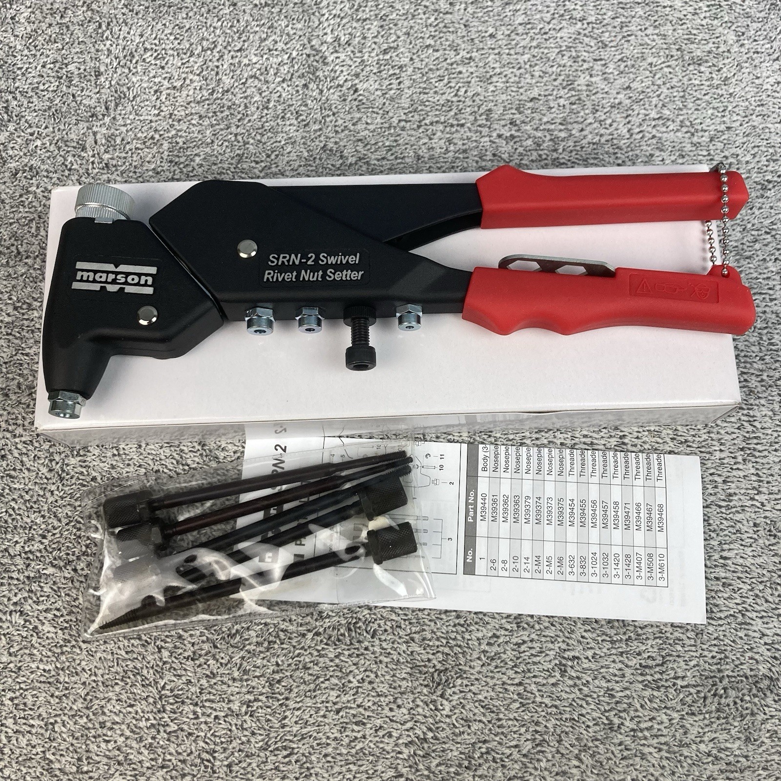 Marson Swivel Head Rivet Nut Setter SRN-2 Klik Turn Mandrels And Nosepiece 39400