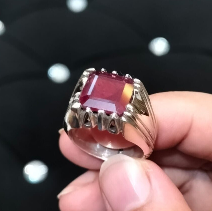 Natural Ruby Ring Square Cut Ruby Stone Afghani Ruby Ring Handmade Silver 925