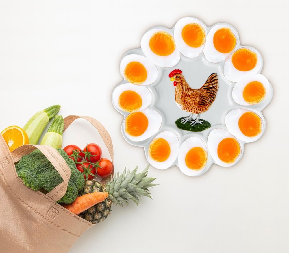 dgudgu Ceramic Deviled Egg Platter White Deviled Egg Tray With Chicken Patter...